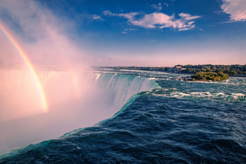 Niagara Falls with rare double rainbow