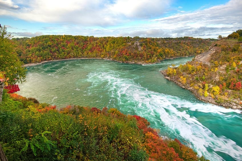 The dangerous whirlpool of the Niagara River in autumn.
