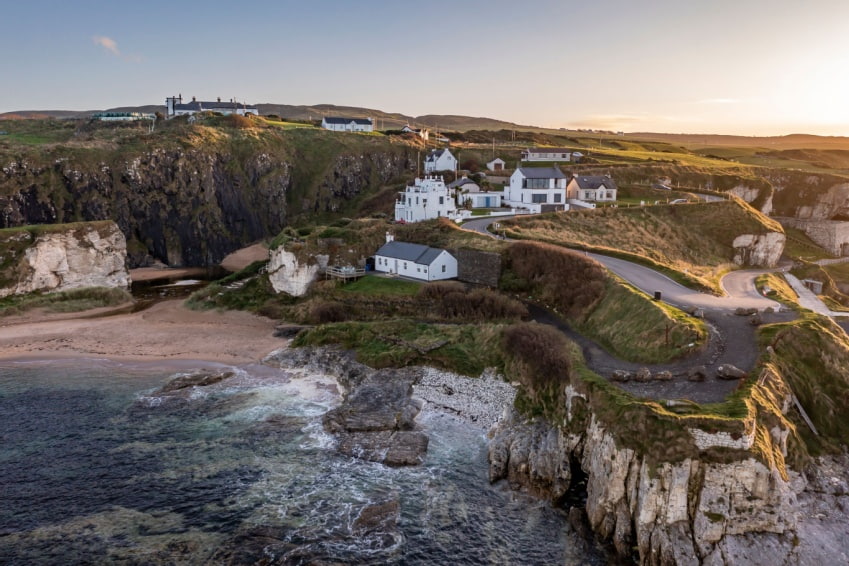 Aerial view of Ballintoy Harbour near Giant’s Causeway, a Game of Thrones location in Northern Ireland