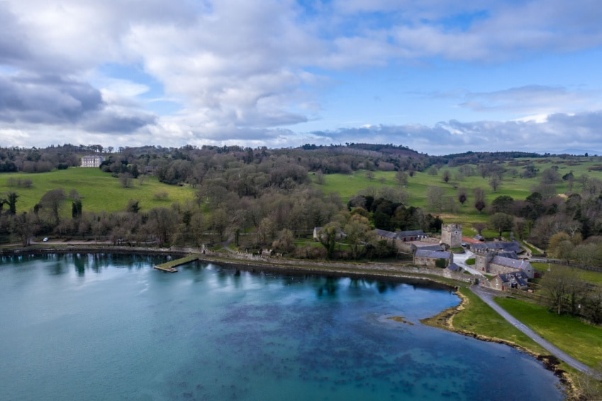 View of Castle Ward and Strangford Lough in Northern Ireland, known for its scenic beauty and Game of Thrones locations in Northern Islands.