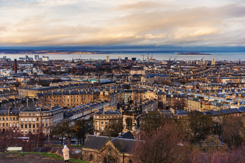 Aerial cityscape of Edinburgh, highlighting its historic streets and unique facts about Edinburgh.